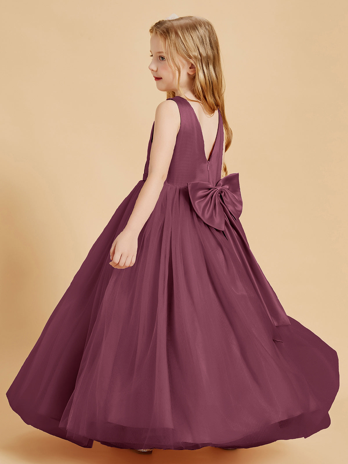 Tulle Junior Bridesmaid Dresses Satin Top Mulberry